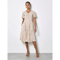 Apricot Midikleid Midi-Kleid mit zierlichem Blumenmuster