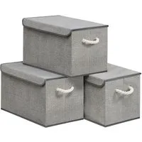SONGMICS Aufbewahrungsbox mit Deckel, 3er Set, klappbar, Stoffboxen, Aufbewahrung, Organizer, Kleiderschrank, Griffe, 50 x 30 x 30 cm