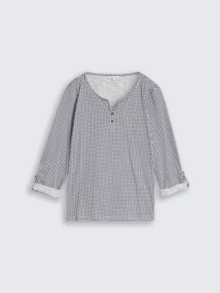 Tom Tailor - Henley T-Shirt mit Muster small blue brown dot print - Gr. - XL