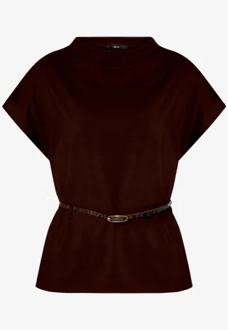 zero - T-Shirt mit Gürtel Chocolate Plum - Gr. - 42