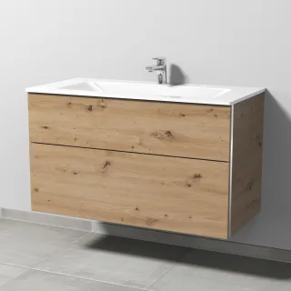 Sanipa 3way Glas-Set Glas-Waschtisch und Unterbau mit 2 Auszügen, Eiche Natural-Touch BR20485
