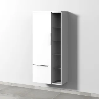 Sanipa 3way Stauraumschrank mit 1 Tür, 1 Auszug und offenen Fächern, Weiß-Soft UM18243