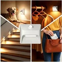 Toomoke Nachttischlampe LED Nachtlicht mit Bewegungsmelder für Treppen Flur Schlafzimmer, LED fest integriert, Warmweiß, Akku Treppenlicht mit Bewegungsmelder magnetisch LED Nachtlicht