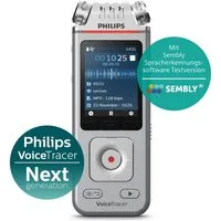 Philips DVT4115 Audiorecorder Digitales Diktiergerät (3 High-Fidelity-Mikrofone, Smartphone-App, Sembly AI Spracherkennung)
