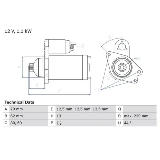 Bosch Anlasser 1,1 kW Audi Seat Skoda VW 0986029110