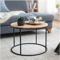 FINEBUY Couchtisch FB54855 Akazie Massivholz rund 60cm Wohnzimmertisch Handgefertigt (60x43x60 cm Akazie Massivholz / Metall, Sofatisch), Design Wohnzimmertisch, Kleiner Kaffeetisch Modern