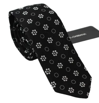 Dolce & Gabbana Cravate classique noire 100% soie à imprimé floral pour hommes
