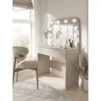 OTTO home Schminktisch NAANCY, Hollywood Spiegelmit Beleuchtung, Schublade Soft Close (B/T/H: 100/42,5/142cm, Farbe Kaschmir Beige), KOOSmetiktisch mit viel Stauraum, LED, Soft-Close