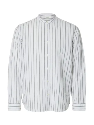 SELECTED MEN - SLMREGCLAY LINENBLEND LS SHIRT BAND NOOS Bright White - Gr. - XL