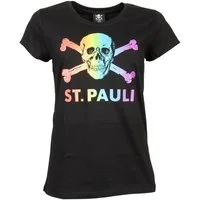 FC St. Pauli Print-Shirt FC St. Pauli - Damen T-Shirt Totenkopf Regenbogen - schwarz