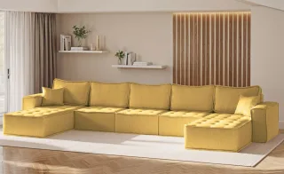Wohnlandschaft Sofa U-Form Modulsofa-Set 5-teilig SANDE Stoff Raven Honiggelb