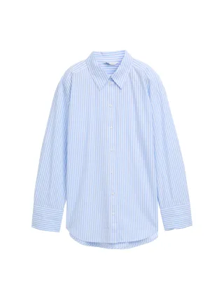 Tom Tailor - Loose Fit Popeline Hemdbluse dreamy blue white small stripe - Gr. - 38