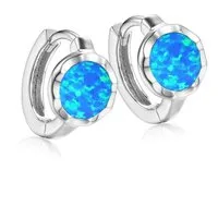Schöner-SD Paar Creolen Silbercreolen mit synth. Opal in Blau kleine Creolen aus 925 Silber, Silberohrringe rund
