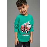 KIDSWORLD Langarmshirt Feuerwehr Pailletten Shirt Feuerwehr Druck mit Pailletten