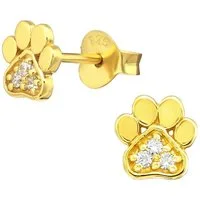 ALEXANDER YORK Paar Ohrstecker PFOTE in Gold mit Zirkonia, 2-tlg., 925 Sterling Silber