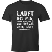 MoonWorks Print-Shirt Herren T-Shirt Spruch Läuft bei mir, zwar rückwärts und bergab aber mit Print