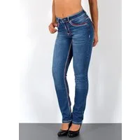 ESRA Straight-Jeans Damen Jeanshose weiße Naht hohe Leibhöhe Stretch Jeans Straight G12 High Waist Jeans Damen Straight Hose mit dicker Naht bis Übergröße