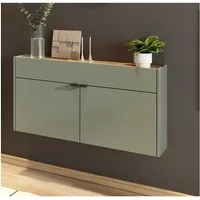 Lomadox Schuhschrank ABERDEEN-01 grün mit Eiche Nb., ideal für schmale Flure, 110/57/22 cm