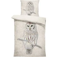 One Home Bettwäsche Winter Thermofleece, Fleece, 2 teilig, Eule Natur Tiermotiv, kuschelig flauschig warm weich Modern