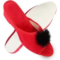 filsko Latina Elegante Samt Pantoffeln für Damen mit Puschel Hausschuh