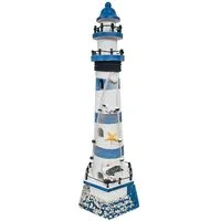 Yudu Dekofigur Deko-Leuchtturm Holz Fischernetz Seestern Seevögel Maritime H:57cm