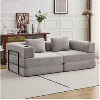 Leawin Sofa Sofas Wohnzimmer, Schlafsofa aus Cord mit Bettfunktion, Faltbares Bodensofa mit Liegefunktion für kleine Räume