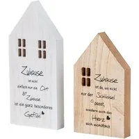Levandeo® Dekoobjekt, 2er Set Deko Häuser Aufsteller Zuhause Spruch MDF Holz Tischdeko