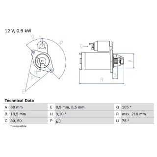 Bosch Anlasser 0,9 kW Chevrolet Daewoo Fiat Opel
