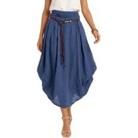 dy_mode Ballonrock Damen Leinenrock Midi Ballonrock Sommerrock Midirock in Unifarbe, mit Teil-Gummibund, Variabler 2-in-1 Look