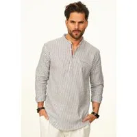 behype Langarmhemd Gestreift im Regular-Fit mit Henley-Stehkragen Herren Sommerhemd als Freizeithemd