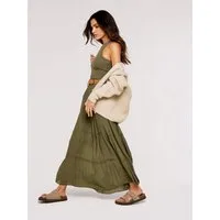 Apricot Maxirock Slub Shimmer Belt Maxi Skirt (2-tlg) mit Flechtgürtel