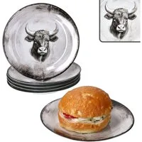 MamboCat Frühstücksteller Toro 6x Kuchenteller Porzellan 6 Pers Dessert-Teller Alm Kuh Landhaus