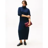 Tommy Hilfiger Curve Strickkleid CRV SOFT WOOL CABLE ROLL-NK DRS in großen Größen, mit Zopfmuster, aus reiner Wolle