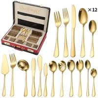 Cheffinger Besteck-Set Essbesteck Besteck-Set für 12 Personen m. Besteckkoffer 72-tlg
