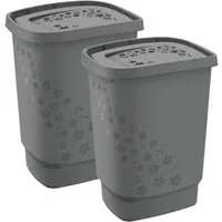 ROTHO Wäschekorb Flowers 2er-Set Wäschesammler 55l mit Deckel, Kunststoff (PP) BPA-frei (Wäschesammlerset, 2er-Set), Belüftungslöcher in Blumenform ermöglichen Luftzirkulation