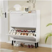 VOWNER Schuhschrank mit 2 Klappen, Schuhregal Schuhkipper Schmal