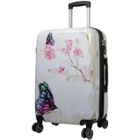 Trendyshop365 Hartschalen-Trolley Hartschalenkoffer mit Schmetterlings-Motiv und Doppelrollen, Zahlenschloss, Dehnfalte, Schmetterling