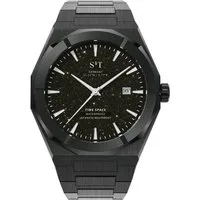 S&T Design Quarzuhr Armbanduhr Herrenuhr Frosted Iced Edelstahl Datum TIME SPACE, (inkl. Uhrenbox, Armbandkürzer), Japanisches Quarzwerk 40mm Leuchtzeiger Sternenhimmel Geschenkbox