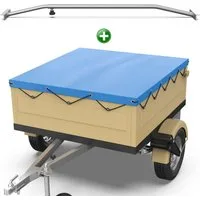 Tarpofix® Schutzplane Anhängerplane DDR Anhänger PVC wasserdicht UV-beständig (Blaue Plane + 1x Planenbügel), Flachplane 140x105 cm + 1x Planenbügel Set