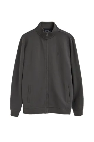 Sweatshirt dunkelgrau mit hohem Kragen, ganzem Reißverschluss und Rigby Go Stickerei