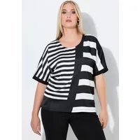 Ulla Popken T-Shirt T-Shirt Streifen Oversized Rundhals Halbarm