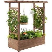 COSTWAY Hochbeet, mit Rankgitter & hängendem Dach, für Kletterpflanzen, 100x44x113,5 cm