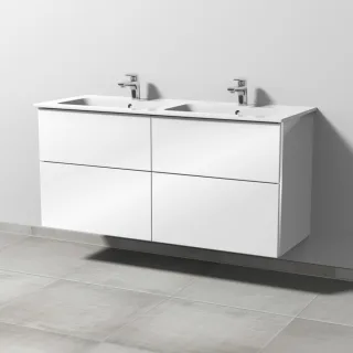 Sanipa 3way Waschtischunterbau zu Duravit ME by Starck Waschtisch mit 4 Auszügen, Weiß-Glanz BS72878