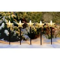 Spetebo LED Dekofigur LED Garten Stern Leuchtstäbe 5er Set - je 35 cm, An / Aus / Timer, LED, warmweiß, für den Außenbereich geeignet
