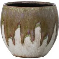 Dehner Übertopf Joulie Duo, bauchige Form, Keramik, grün / creme, handgefertigter Indoor Blumentopf