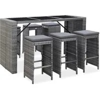 vidaXL Gartenlounge-Set 7-tlg. Gartenbar-Set mit Auflagen Poly Rattan Grau, (7-tlg)
