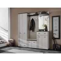 ASM-Moebel Garderoben-Set Flurgarderobe Schuhschrank HUGO VII mit Sitzbank und Spiegel, Mit Spiegel, Sitzbank und Polsterung.