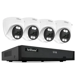 Srihome NVS008-AHO30B 4 Channel XVR Security Camera System Outdoor Waterproof Night Vision Two Way Audio Remote Access H