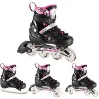 NILS EXTREME Inlineskates 4-IN-1 Inliner Schlittschuhe Rollschuhe Eishockey mit LED, Verstellbare Größe & leuchtende Rollen