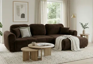 Ecksofa mit Schlaffunktion BRUSK MAX in Stoff Kronos Dunkelbraun Ottomane Rechts